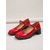 baratos Sapatos Mary Jane-Sapato feminino vermelho estilo Mary Jane com salto bloco - confortável, em couro sintético envernizado, com salto médio e tira ajustável, ideal para o trabalho, ocasiões casuais de negócios e deslocamentos diários.