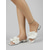 cheap Bride-Women's White Floral Flat Sandals, Pearl Bow Open-Toe Slip-On Bridal Flats, Elegant Garden Wedding Shoes for Brides