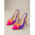 baratos sapatos slingback-Sapatos de salto alto femininos vibrantes, com bico fino e laço grande, em blocos de cores – ousados sapatos de salto alto em roxo e rosa para mulheres modernas, eventos de coquetel e galas de verão.