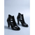 abordables Femmes-Sandales à talons pour femmes en similicuir verni noir - chaussures de festival tendance avec découpes et talon bloc épais, idéales pour Coachella et les raves. &amp;concerts d'été en plein air