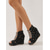 preiswerte Frauen-Schwarze Wildleder-Keilsandalen für Damen – trendige Festivalschuhe mit Cut-outs und neonpinken Akzenten &amp;Strassbesetzte Riemen für Coachella und Raves &amp;Sommerkonzerte im Freien