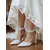abordables mariée-Escarpins à talons carrés en satin ivoire pour femme, chaussures de mariée élégantes à bride cheville et nœud perlé, parfaites pour les mariages en ville.