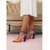 preiswerte Pumps mit Blockabsatz-Leuchtend bunte Damen-Pumps mit Blockabsatz – knallorangefarbene High Heels mit spitzer Zehenpartie und neonpinkem Knöchelriemen &amp;lila Absatz für Cocktailpartys, Clubbesuche &amp;Modeveranstaltungen