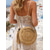abordables Sacs de voyage pour vacances-Sac bandoulière rond bohème pour femme en paille tressée avec pompon, coloris beige et kaki, cabas d'été léger, idéal pour les vacances, les voyages et le quotidien.