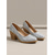 abordables Escarpins à talon bloc-Escarpins argentés à talon bloc en dentelle pour femme - chaussures élégantes à bout fermé en dentelle florale avec un talon épais confortable effet bois, parfaites pour les mariages et le quotidien.
