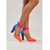 preiswerte Pumps mit Blockabsatz-Leuchtend bunte Damen-Pumps mit Blockabsatz – knallorangefarbene High Heels mit spitzer Zehenpartie und neonpinkem Knöchelriemen &amp;lila Absatz für Cocktailpartys, Clubbesuche &amp;Modeveranstaltungen