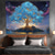 preiswerte Wandteppiche-Mystischer Lebensbaum, uralte Eiche, Vollmond, Sternenhimmel, leuchtende Wurzeln, verwunschener Wald, Fantasiekunst, Wandteppich, Schlafzimmerdekoration, Wohnzimmerwandbehang, Meditationsraumkulisse