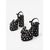 voordelige Platform Sandalen-Opvallende zwarte platform sandalen met stippen voor dames - elegante blokhakken met strikdetail en enkelbandje voor luxe resortavonden, galadiners en bruiloften.
