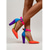 preiswerte Pumps mit Blockabsatz-Leuchtend bunte Damen-Pumps mit Blockabsatz – knallorangefarbene High Heels mit spitzer Zehenpartie und neonpinkem Knöchelriemen &amp;lila Absatz für Cocktailpartys, Clubbesuche &amp;Modeveranstaltungen