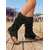 abordables Mujeres-Botas estilo sandalia con flecos de ante negro para mujer: botines bohemios de verano con punta abierta, borlas y hebilla para festivales de música y conciertos de rock. &amp;eventos góticos-chic
