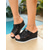 baratos Sandálias plataforma anabela-Sandálias anabela pretas elegantes com lantejoulas e tule - sandálias confortáveis com plataforma vazada, perfeitas para usar à beira da piscina de hotéis de luxo ou em resorts à noite. &amp;férias