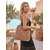 billige Reise- og feriebager-Stor vevd toteveske for kvinner, heklet materiale, tilgjengelig i off-white og khaki, romslig design, perfekt for hverdagsbruk og strandferie