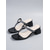 cheap Slide Sandals-Women's Chic Black Shimmer Thong Sandals - Comfortable Low Block Heel Slide Sandals with Ring Detail for Cruise Ship Dinners, Yacht Parties &amp; Summer Evening Galas