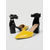 abordables Zapatos de salón de tacón ancho-Elegantes zapatos de tacón de bloque amarillos y negros para mujer: cómodos tacones de bloque con punta afilada y correa en el tobillo, ideales para la oficina o para ocasiones informales de negocios.