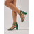 cheap Heeled Sandals-Women's Elegant Green and Red Strappy Dress Sandals - Chic Square Toe Block Heels with Triple Ankle Straps for Cruise Vacations, Yacht Parties &amp; Summer Resort Wear