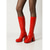 abordables Estilo Disco y Hippie de los años 70-Botas gogo rojas icónicas de los años 70 para mujer: botas de plataforma de charol brillante hasta la pantorrilla con tacón grueso para fiestas retro y bailes gogo. &amp;moda vintage