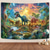 cheap Wall Tapestries-Prehistoric Dinosaur World Colorful Sunset T-Rex Brachiosaurus Stegosaurus Waterfall Tropical Jungle Wall Tapestry Wall Hanging Kids Bedroom Boys Playroom Decor Birthday Party Backdrop