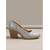 abordables Escarpins à talon bloc-Escarpins argentés à talon bloc en dentelle pour femme - chaussures élégantes à bout fermé en dentelle florale avec un talon épais confortable effet bois, parfaites pour les mariages et le quotidien.