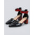 abordables Zapatos de salón de tacón ancho-Elegantes zapatos de tacón de bloque amarillos y negros para mujer: cómodos tacones de bloque con punta afilada y correa en el tobillo, ideales para la oficina o para ocasiones informales de negocios.