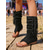 abordables Mujeres-Botas estilo sandalia con flecos de ante negro para mujer: botines bohemios de verano con punta abierta, borlas y hebilla para festivales de música y conciertos de rock. &amp;eventos góticos-chic