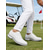 tanie Męskie buty golfowe-Białe i brązowe buty golfowe dla mężczyzn, cholewka ze skóry, lekka amortyzacja, podeszwa antypoślizgowa, idealne na pole golfowe i do aktywności na świeżym powietrzu