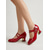 baratos Sapatos Mary Jane-Sapatilhas Mary Jane femininas em verniz vermelho vibrante, com salto bloco e bico redondo, com detalhe de borboleta, perfeitas para o dia a dia. Estilo vintage moderno. &amp;elegância de escritório