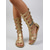 baratos Sandálias Gladiador-Sandálias rasteiras gladiadoras douradas femininas, sapatos de verão com tiras até o joelho, ideais para jantares de férias e noites em resorts. &amp;festas na praia