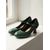 billiga 50-tals retro-Damskor med mörkgröna Mary Jane-klackar från 1950-talet – eleganta brogue-pumps med spänne för retrofester och kontorskläder &amp;klassisk stil