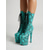 baratos Botas com salto-Botas femininas de cano alto até o joelho com plataforma e estampa de cobra turquesa - salto extremamente alto de 20 cm com cadarço, ideais para pole dance. &amp;botas de festa em boate