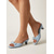 abordables Sandalias deslizantes-Mules elegantes de tacón bajo en azul claro para mujer: sandalias elegantes de punta abierta con detalle de lazo para un estilo francés, ideales para el día a día y las vacaciones de verano.