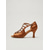 abordables Zapatos de baile latino-Zapatos de tacón de satén marrón para baile latino de mujer – zapatos de salón de salsa con tiras y pedrería