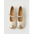 billiga Platta damskor-Eleganta beige ballerinaskor för kvinnor - bekväma slip-on-skor med rund tå och metallisk guldfärgad tåhätta för fransk stil, daglig pendling och elegant kontorskläder