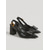 abordables zapatos de tacón con tira-Zapatos de tacón destalonados negros con relieve de cocodrilo para mujer: elegantes zapatos de tacón ancho con detalle de lazo para el trabajo de oficina y reuniones de negocios. &amp;ropa profesional