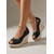 abordables Escarpins Peep Toe-Sandales compensées noires à bout ouvert pour femmes - espadrilles d'été à talons hauts et semelle tressée, idéales pour les croisières, les excursions à terre et les dîners élégants.