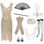 cheap Outfits-Vintage Roaring 20s 1920s Knee Length Flapper Dress Gloves Headpiece Sleeveless The Great Gatsby Charleston Sequins Tassel Fringe Fancy Dress Women's Halloween Carnival Cocktail Party Adults' Dress