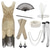 cheap Outfits-Vintage Roaring 20s 1920s Knee Length Flapper Dress Gloves Headpiece Sleeveless The Great Gatsby Charleston Sequins Tassel Fringe Fancy Dress Women's Halloween Carnival Cocktail Party Adults' Dress