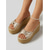 baratos Sandálias plataforma anabela-Sandálias plataforma femininas douradas metálicas - elegantes sandálias de salto alto estilo espadrille com detalhe de nó, perfeitas para resorts de luxo e férias à beira da piscina. &amp;festas noturnas