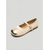 billiga Platta damskor-Eleganta beige ballerinaskor för kvinnor - bekväma slip-on-skor med rund tå och metallisk guldfärgad tåhätta för fransk stil, daglig pendling och elegant kontorskläder