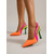 cheap Slingback Pumps-Women's Vibrant Orange Multi-Color Slingback Heels - Stylish Pointed Toe High Heel Pumps with Neon Pink &amp; Green Accents for Daily Work, City Chic Outfits &amp; Summer Social Events