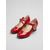 baratos Sapatos Mary Jane-Sapatilhas Mary Jane femininas em verniz vermelho vibrante, com salto bloco e bico redondo, com detalhe de borboleta, perfeitas para o dia a dia. Estilo vintage moderno. &amp;elegância de escritório