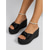 baratos Sandálias plataforma anabela-Sandálias plataforma femininas douradas metálicas - elegantes sandálias de salto alto estilo espadrille com detalhe de nó, perfeitas para resorts de luxo e férias à beira da piscina. &amp;festas noturnas