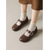 preiswerte Ballerinas für Damen-Retro-Mary-Jane-Ballerinas im Brogue-Stil für Damen in Braun – bequeme Schuhe mit runder Zehenpartie und Schnallenriemen &amp;Details mit Flügelkappe für den Büroalltag und Freizeitspaziergänge