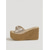 baratos Sandálias plataforma anabela-Sandálias plataforma femininas douradas metálicas - elegantes sandálias de salto alto estilo espadrille com detalhe de nó, perfeitas para resorts de luxo e férias à beira da piscina. &amp;festas noturnas