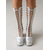 abordables Botas con plataforma-Botas gladiadoras holográficas plateadas para mujer: calzado llamativo para fiestas nocturnas, botas de tacón alto para discoteca.