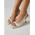cheap Heeled Sandals-Women's White Polka Dot High Heels - Elegant Square Toe Slingback Sandals with Flare Heel for Resort Dinners, Summer Evening Parties &amp; Chic Tropical Getaways