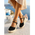 economico Sandali espadrilles-zeppe espadrillas da donna nere all'uncinetto - sandali boho con plateau alto e cinturino alla caviglia per fughe su isole e feste in spiaggia &amp;vacanze estive in crociera