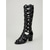 voordelige Gladiator Sandalen-Zwarte gladiatorsandalen voor dames, tot de knie - stoere sandalen met uitgesneden bandjes en een stevige middelhoge hak. &amp;met studs voor zomervakanties en muziekfestivals &amp;nachtkleding