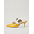 preiswerte Clogs &amp; Pantoletten für Damen-Gelbe Damen-Pantoletten mit spitzer Zehenpartie – elegante Cocktailschuhe mit Metallic-Riemen und Stilettoabsatz