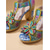 baratos Sandálias de salto-Sandálias femininas boho em couro legítimo - modelo peep toe com estampa floral e recortes, com sola grossa dourada com glitter, perfeitas para férias na ilha e resorts de praia. &amp;férias de verão
