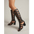 voordelige Gladiator Sandalen-Zwarte gladiatorsandalen voor dames, tot de knie - stoere sandalen met uitgesneden bandjes en een stevige middelhoge hak. &amp;met studs voor zomervakanties en muziekfestivals &amp;nachtkleding